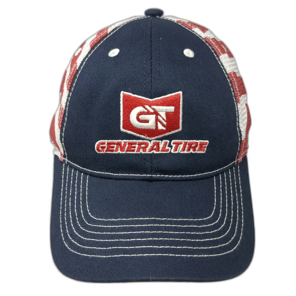 General Tire Blue Trucker Hat One Size USA American Flag Mesh Back Snapback
